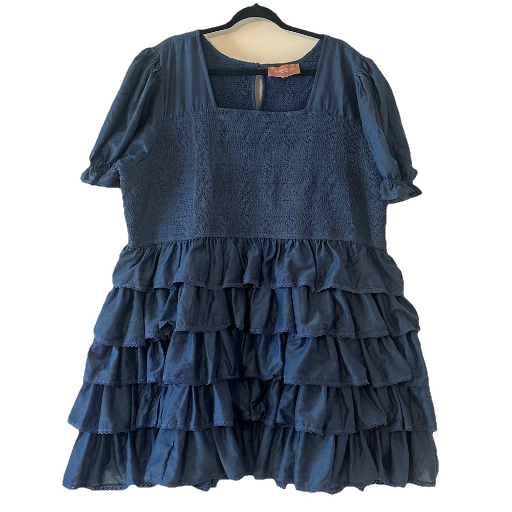 Jessakae Free Spirit Dress Blue Smocked Ruffle Tiered Fit Flare Plus Sz 4X ? *R